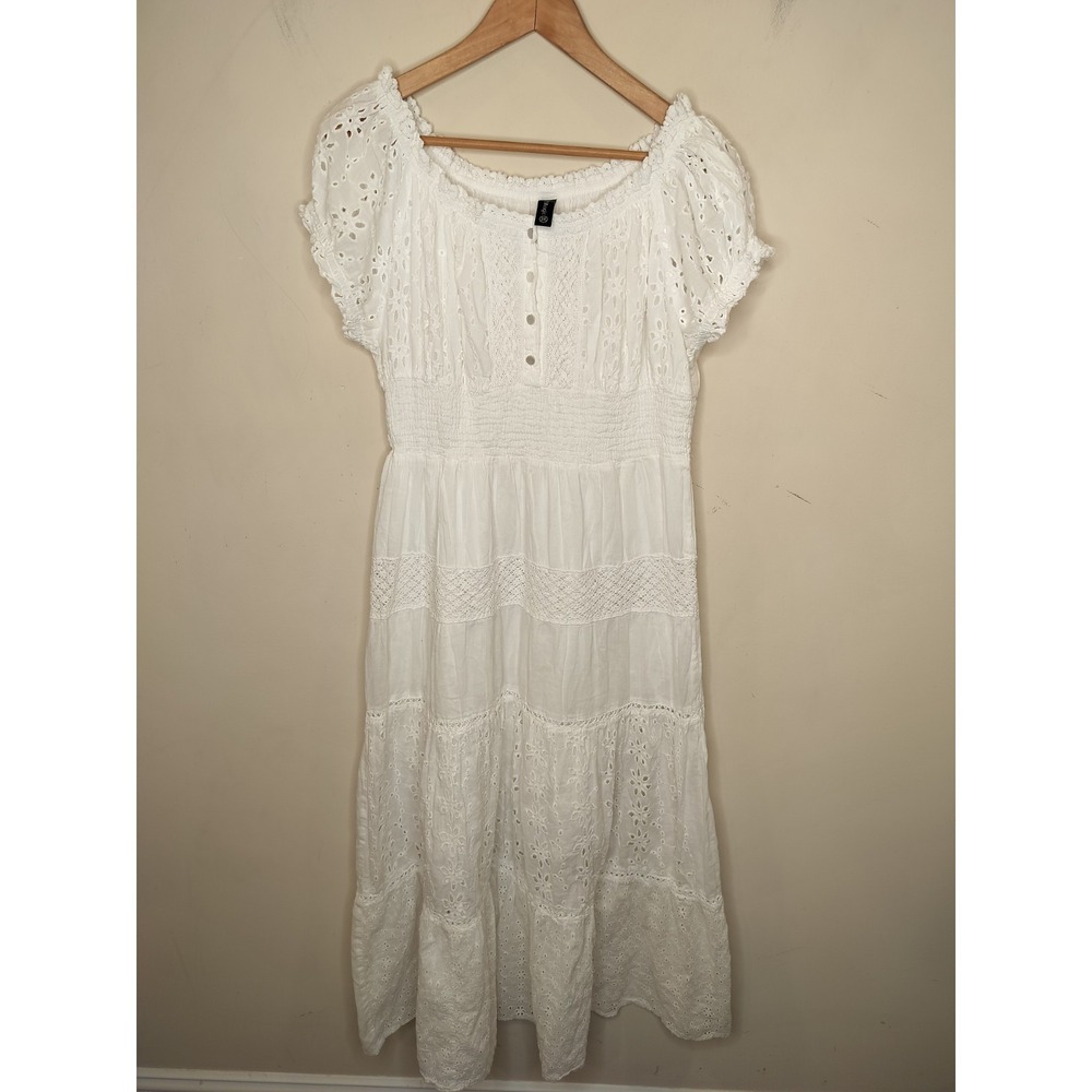 Me 2 Magic Cotton Maxi Dress Eyelet Embroidered Tiered Boho Cottage